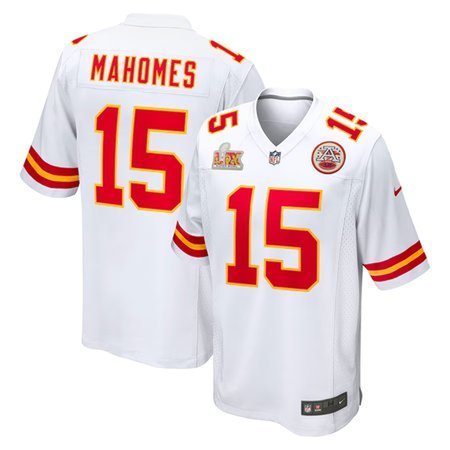 Men's Kansas City Chiefs #15 Patrick Mahomes  White Super Bowl LIX Game Jersey