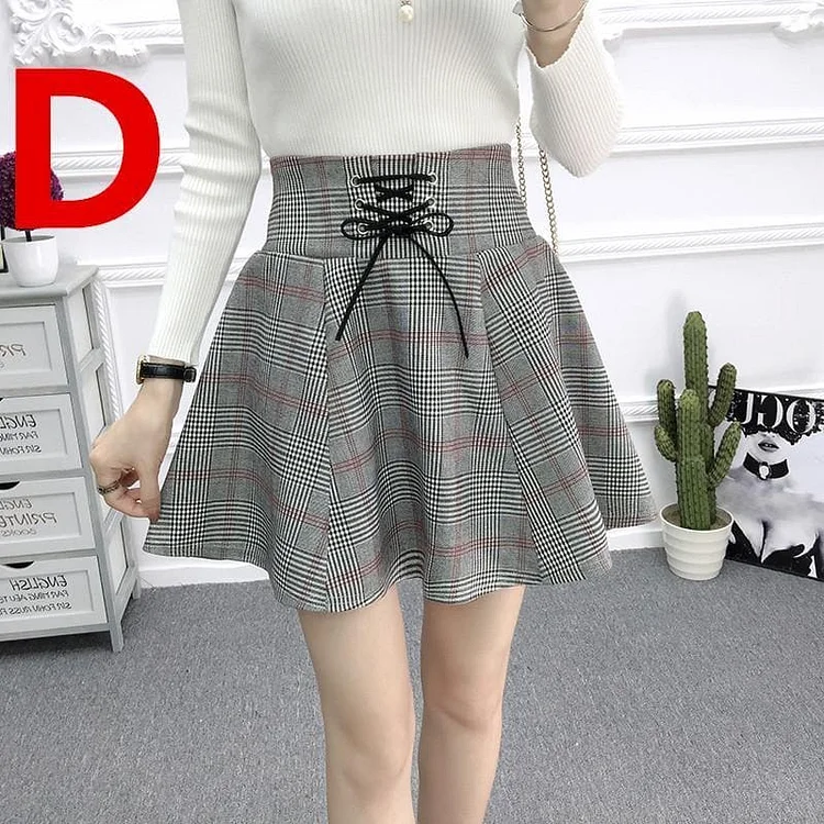 4 Colors High Waist Grid Pleated Skirt SP1711127