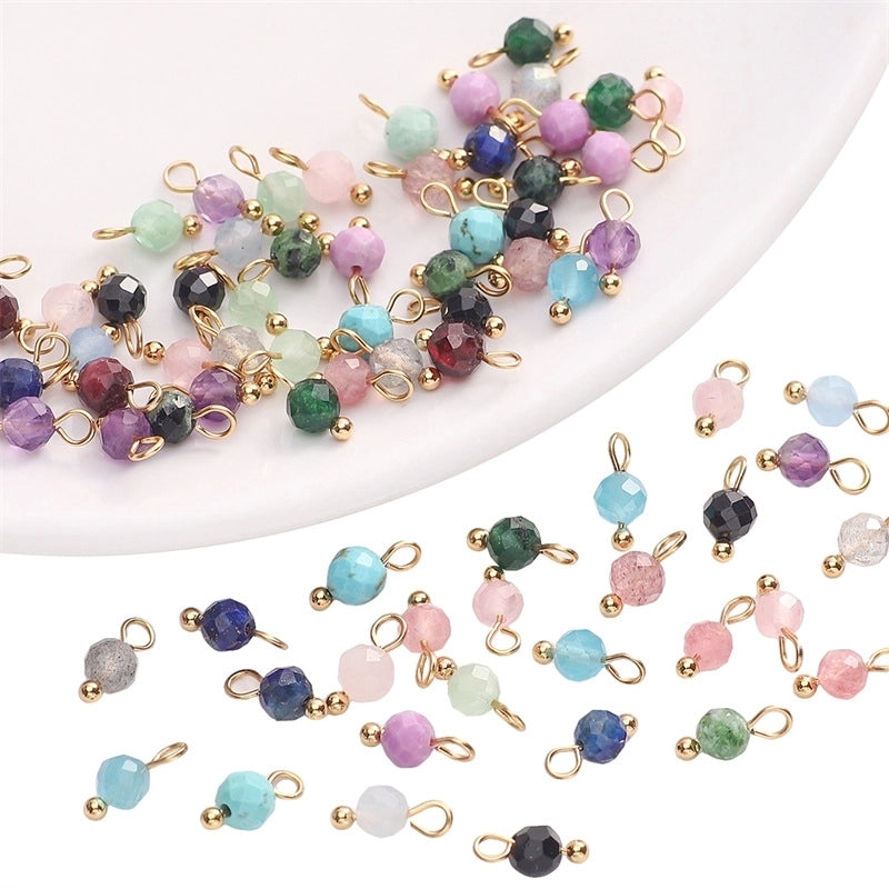 5 PCS/Package Diameter 3mm Diameter 4mm Hole 1~1.9mm Alloy Natural Stone Geometric Pendant Jewelry Accessories