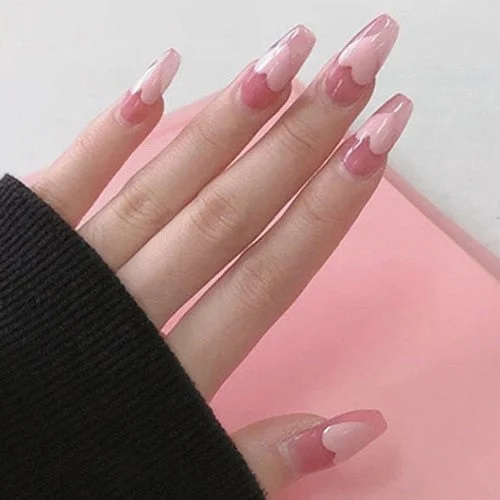 24PCS Nude Color Fake Nails With Black Grids Press On False Detachable Full Cover Artificial Tips Nail Art DIY Manicure No Glue-Nail Inspo