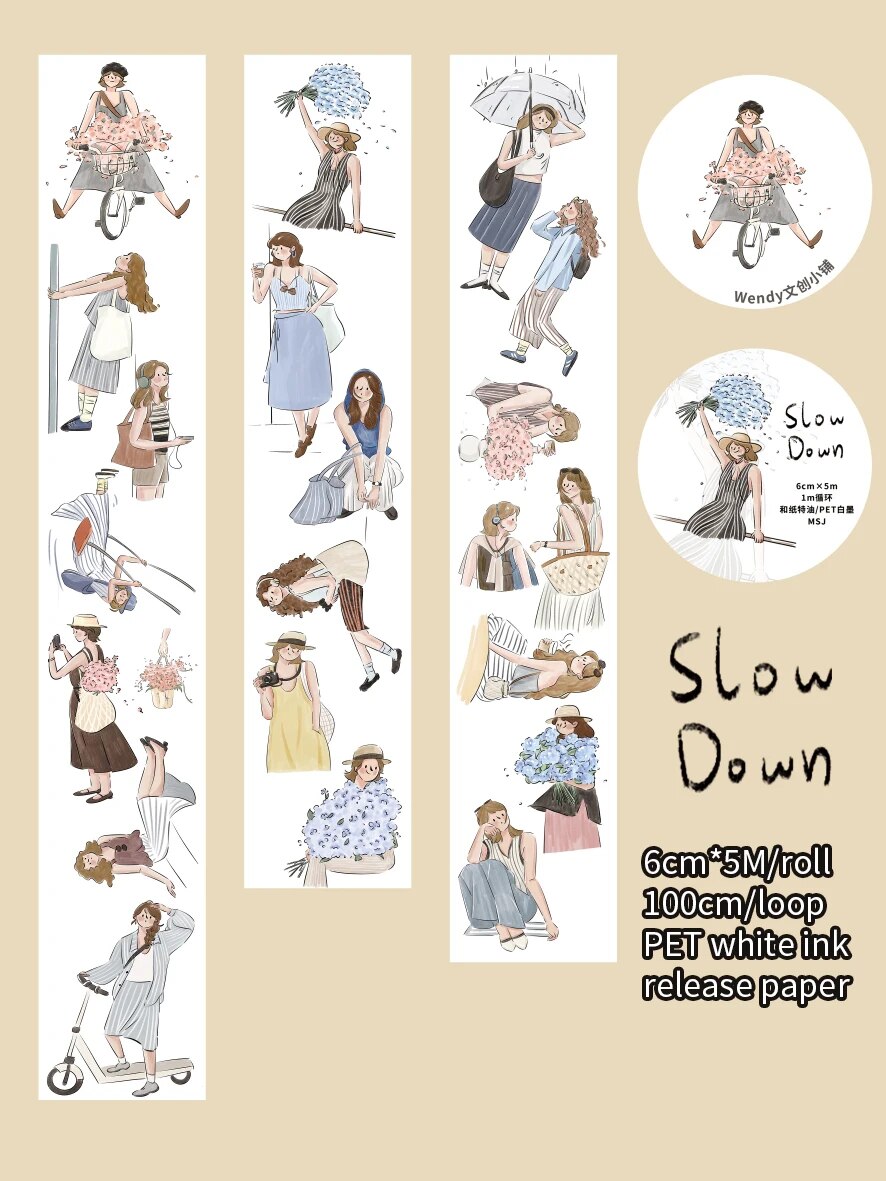 Journalsay Cartoon Character Postcard Special-shaped Cutting Film Sticker PET Tape