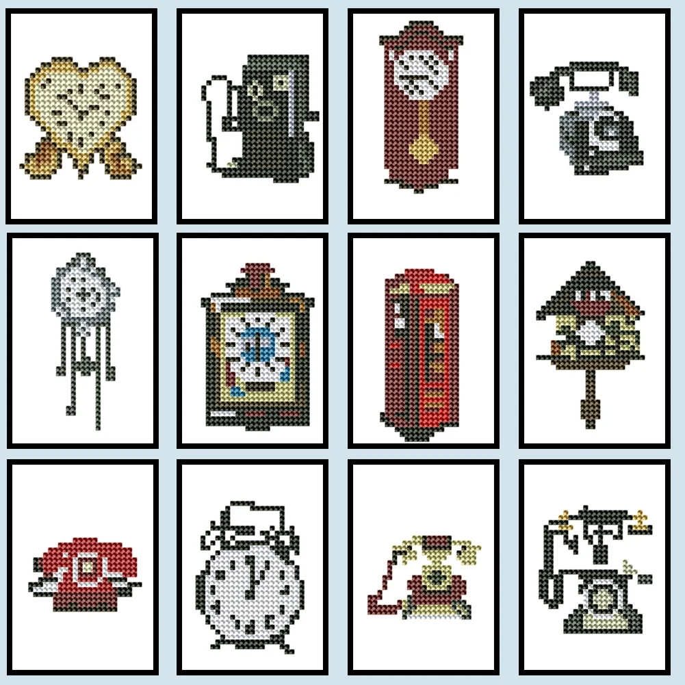 12pcs Clock DIY Mini Round Diamond Painting Set Desktop Decor No Frame12x8cm