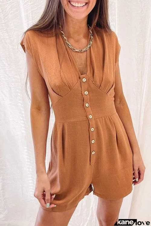 Chic Loose Short Sleeve Buttons Romper