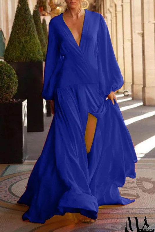 MidiSono - Sexy Orange Long Sleeve High Split Evening Dress