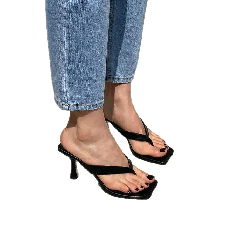 Breakj Breakj Women's 2025 Summer New Square Head Net Red Sexy Fine Heeled Rice White High Heels
