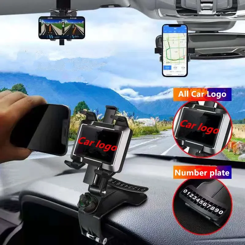 Car Phone Holder 1200 Degree Mobile Stands Rearview Mirror Sun Visor In GPS Navigation Bracket