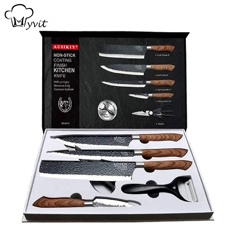 MYVIT Kitchen Knife Set Stainless Steel Scissors Slicing Knife Paring Knife Kitchen Knife 6 Piece Set with Gift Box