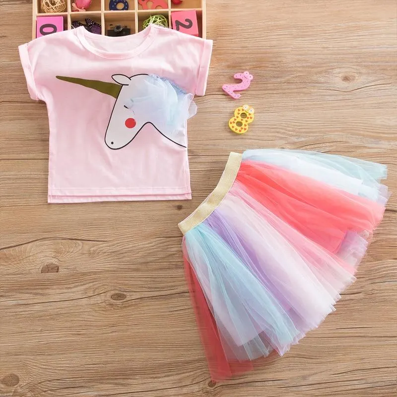 Summer New Fashion Infant Girl Dress Floral Unicorn Printed Casual Dresses Kids Dresses For Girls One-Piece Costume A-line Dress