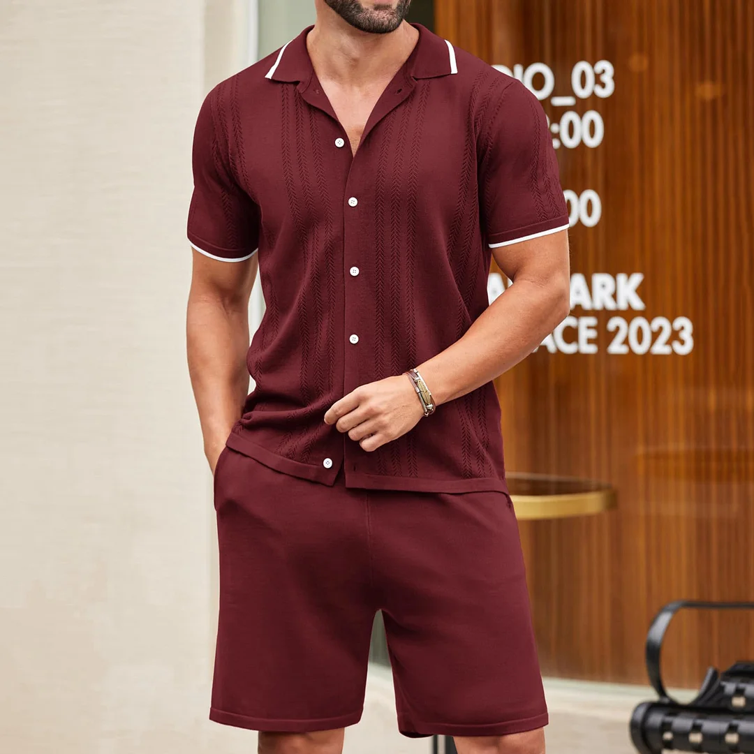 Uveng Uveng Men's Business Casual Knit Dress Two-Piece Set Ice Shuang Silk Knitted Polo Shirt Set SY0197