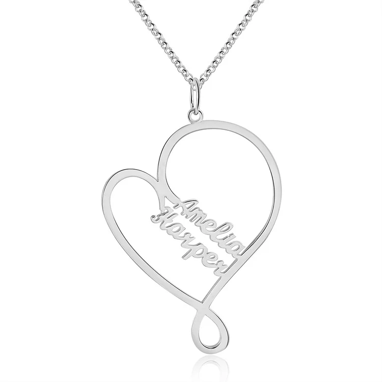 Personalized 2 Names Necklace Heart-Shaped Custom Name Necklaces