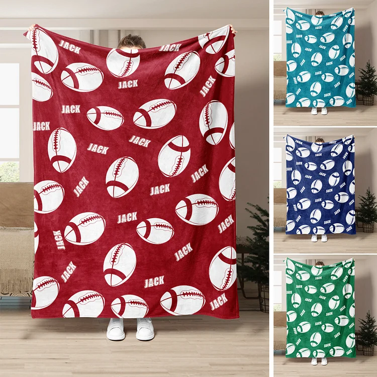 Personalized Football Blanket, Custom Name Soft Cozy Blankets | BKKid336