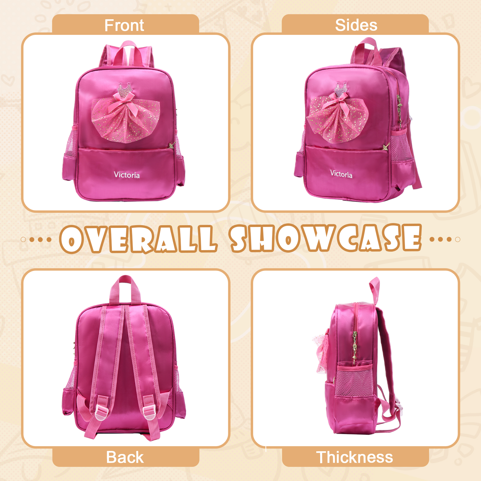 Personalised Princess Dress Style Schoolbag Custom Name Backpack Back To School Gift for Girls-Jessemade AU