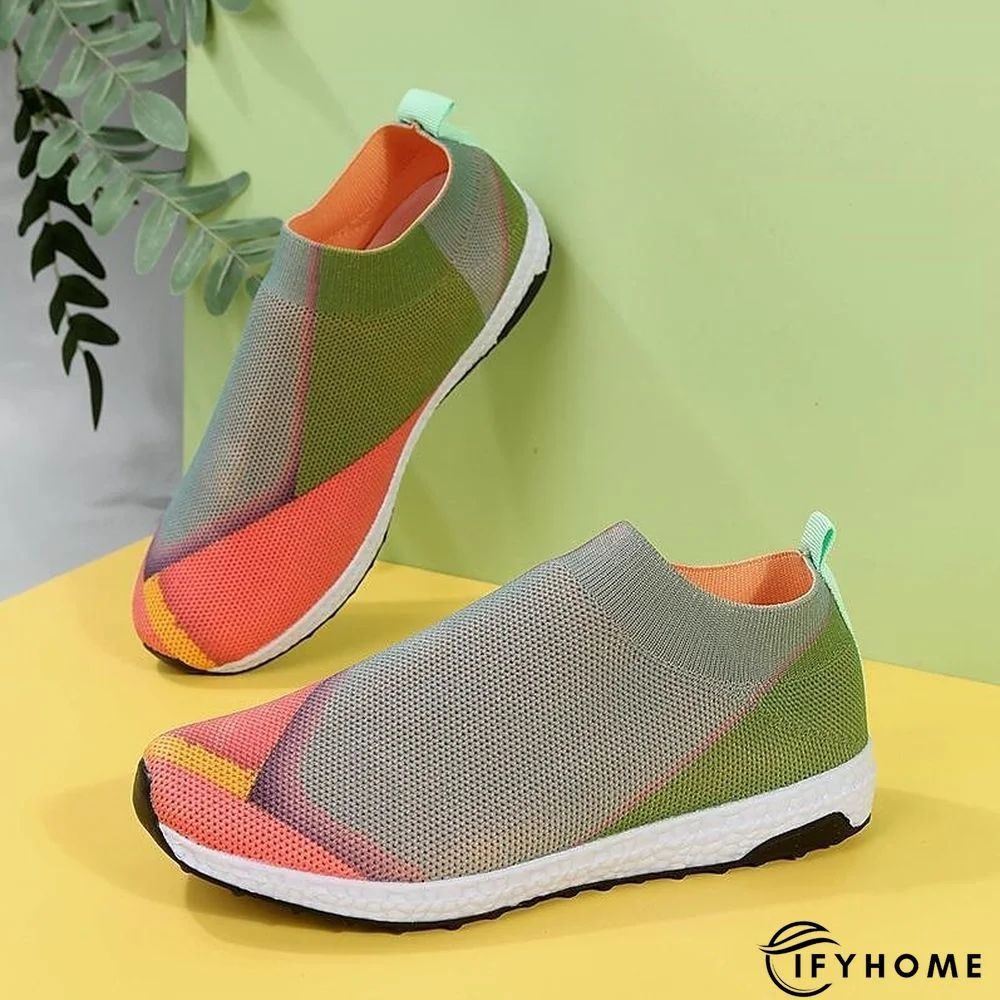 Women's Slip-Ons Flyknit Shoes Daily Summer Flat Heel Round Toe Casual Tissage Volant Loafer Color Block Red Purple Green | IFYHOME
