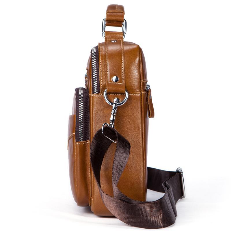 Classic Comfortable Handle Side Pocket Leather Crossbody Bag Handbag For Men