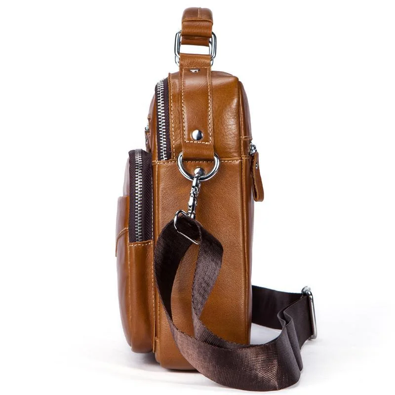 Classic Comfortable Handle Side Pocket Leather Crossbody Bag Handbag For Men