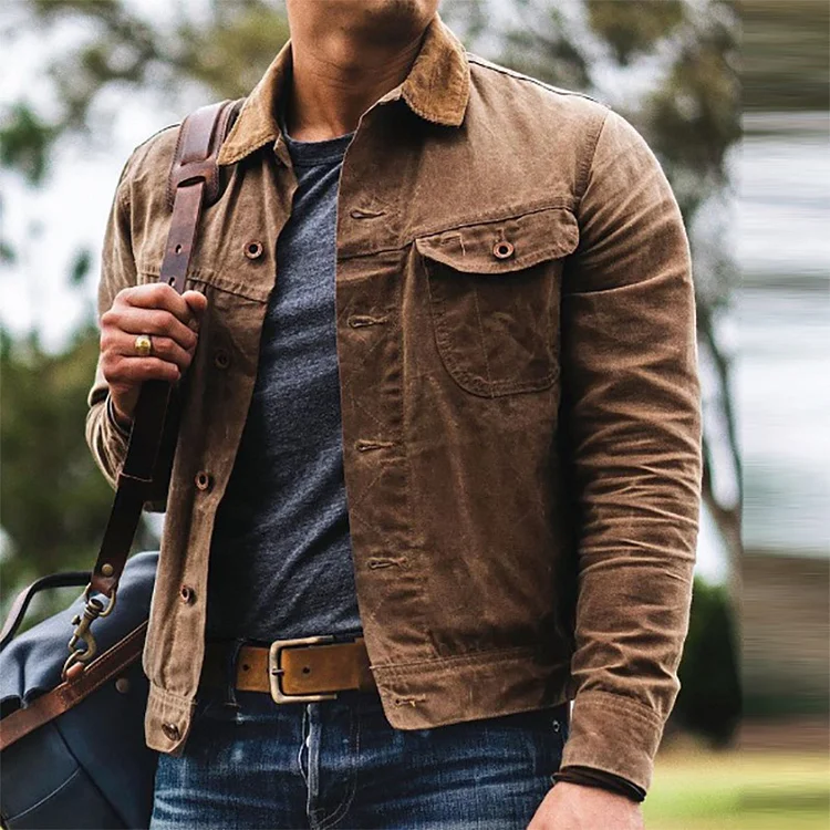 Casual Solid Chest Pocket Buttons Turndown Collar Jacket
