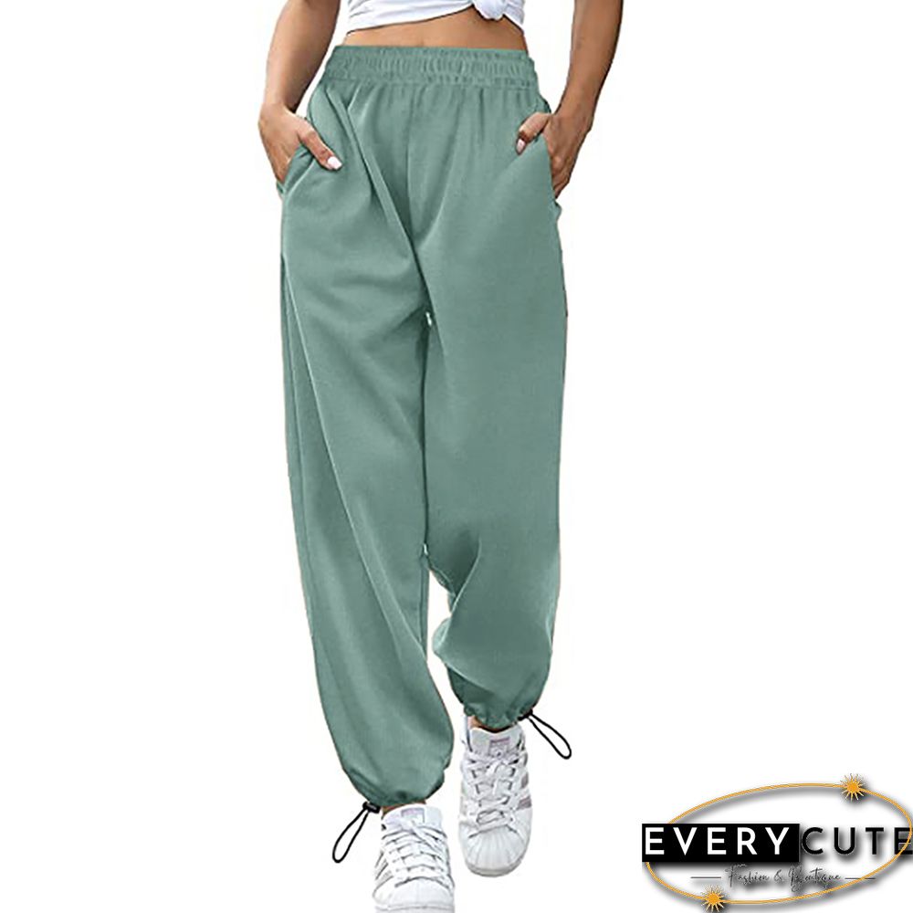 Pea Green Drawstring Sportswear Wide Leg Jogger Pants