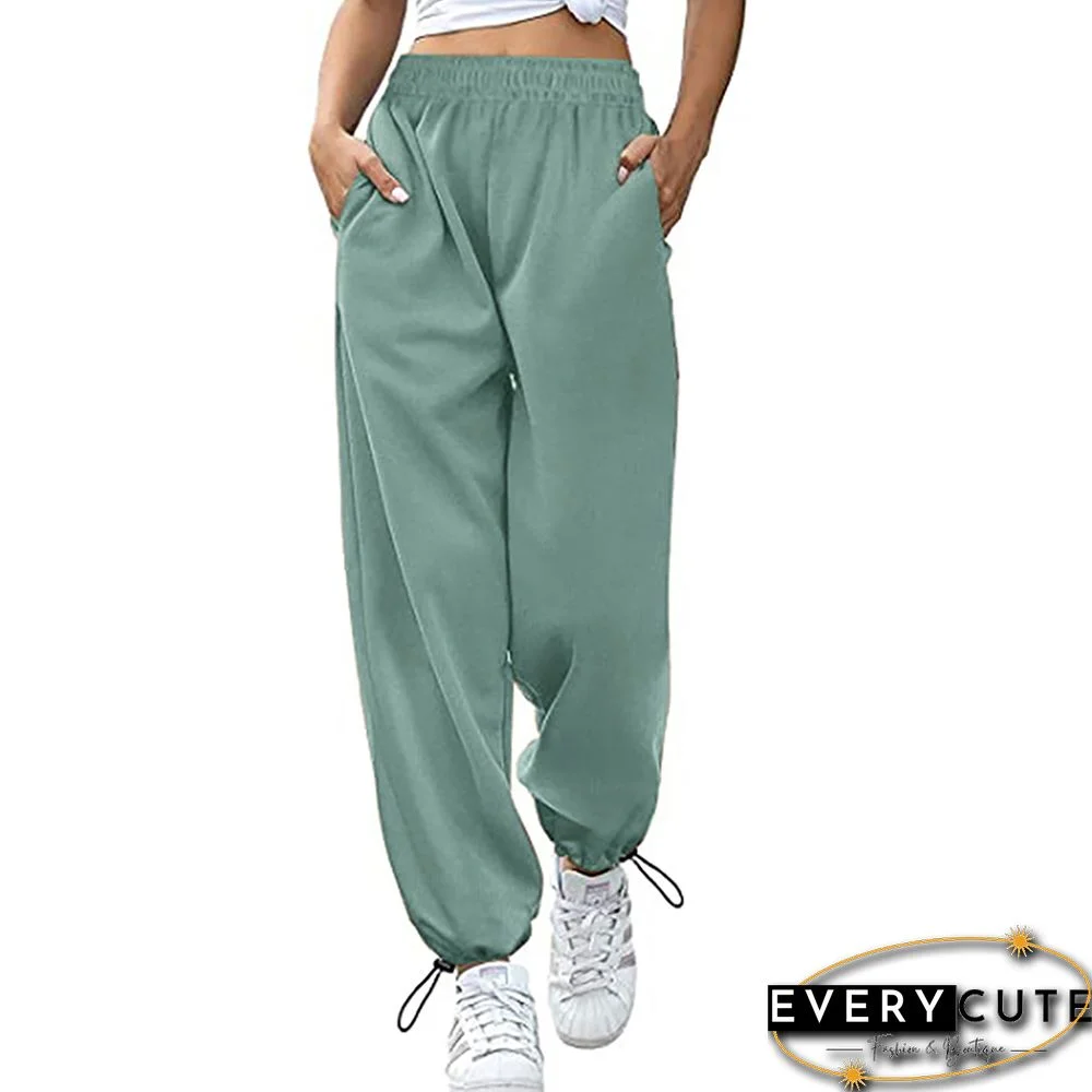 Pea Green Drawstring Sportswear Wide Leg Jogger Pants