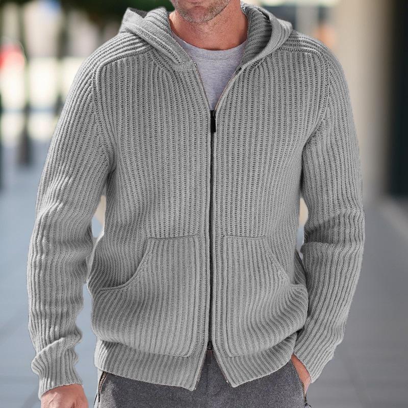Men's Casual Hooded Zipper Loose Long-sleeved Knitted Cardigan 35903553M