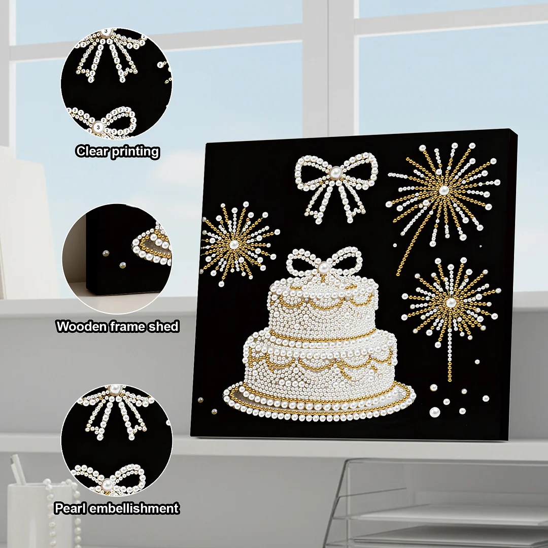 Cake DIY Pearl Art Diamond Painting Kit for Adults Home Decor 25x25cm With Frame
