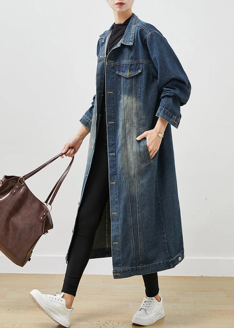 French Navy Oversized Button Down Denim Trench Spring