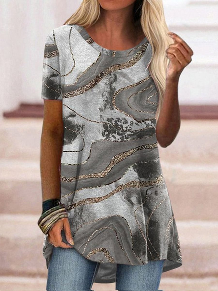 Women's Short Sleeve Scoop Neck Tie Dye Printed Top
