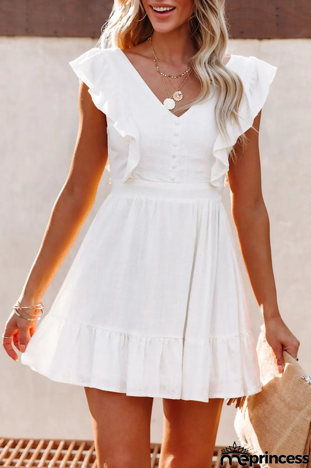 Fashion Flounce V Neck Cake Skirt Dresses