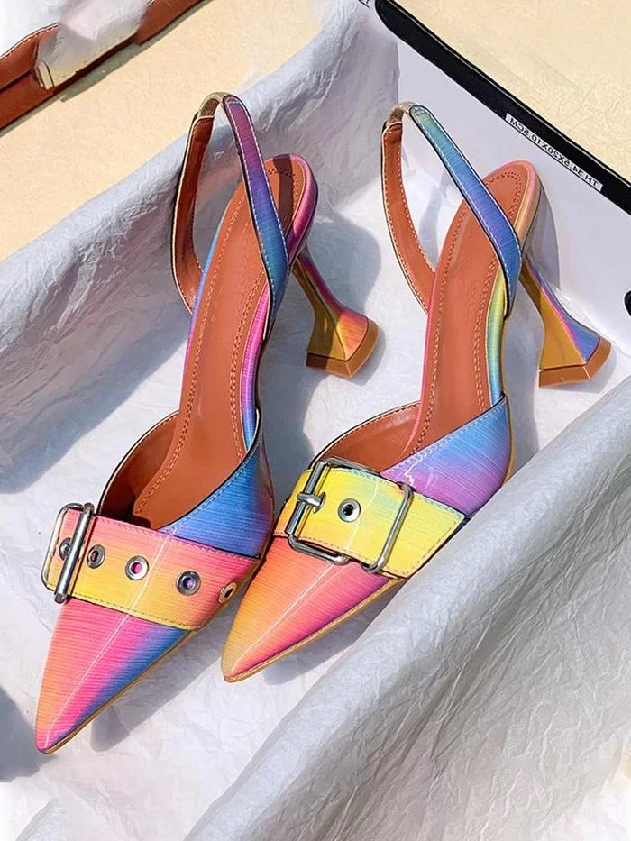 Multicolor Pointed Toe Buckle Casual Sandals
