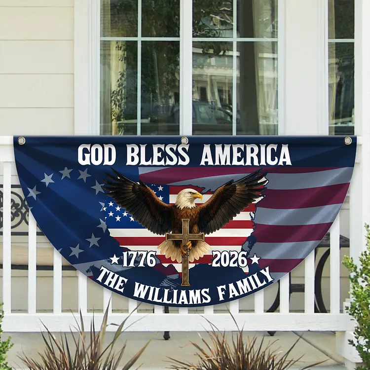 Personalized 250 Years of Freedom America Flag Custom Family Name Patriotic 250th Anniversary God Bless America Eagle 1776&ndash;2026 Non-Pleated Fan Flag