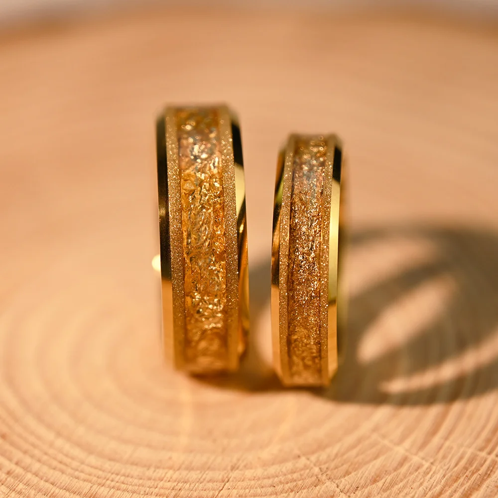 6MM 8MM Gold Sandblasted Electroplated Tungsten Wedding Bands with Gold Foil Inlay Couple Ring Wedding Comfort Fit Couple Rings