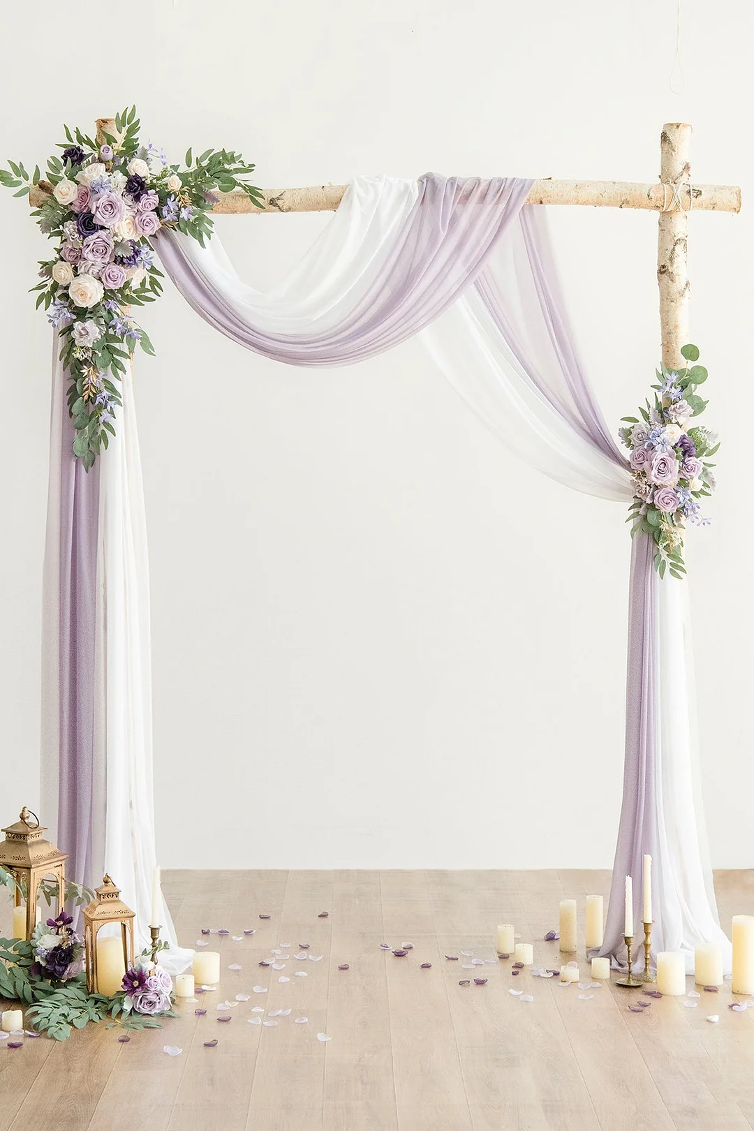 Flower Arch Decor with Drapes in Lilac & Gold