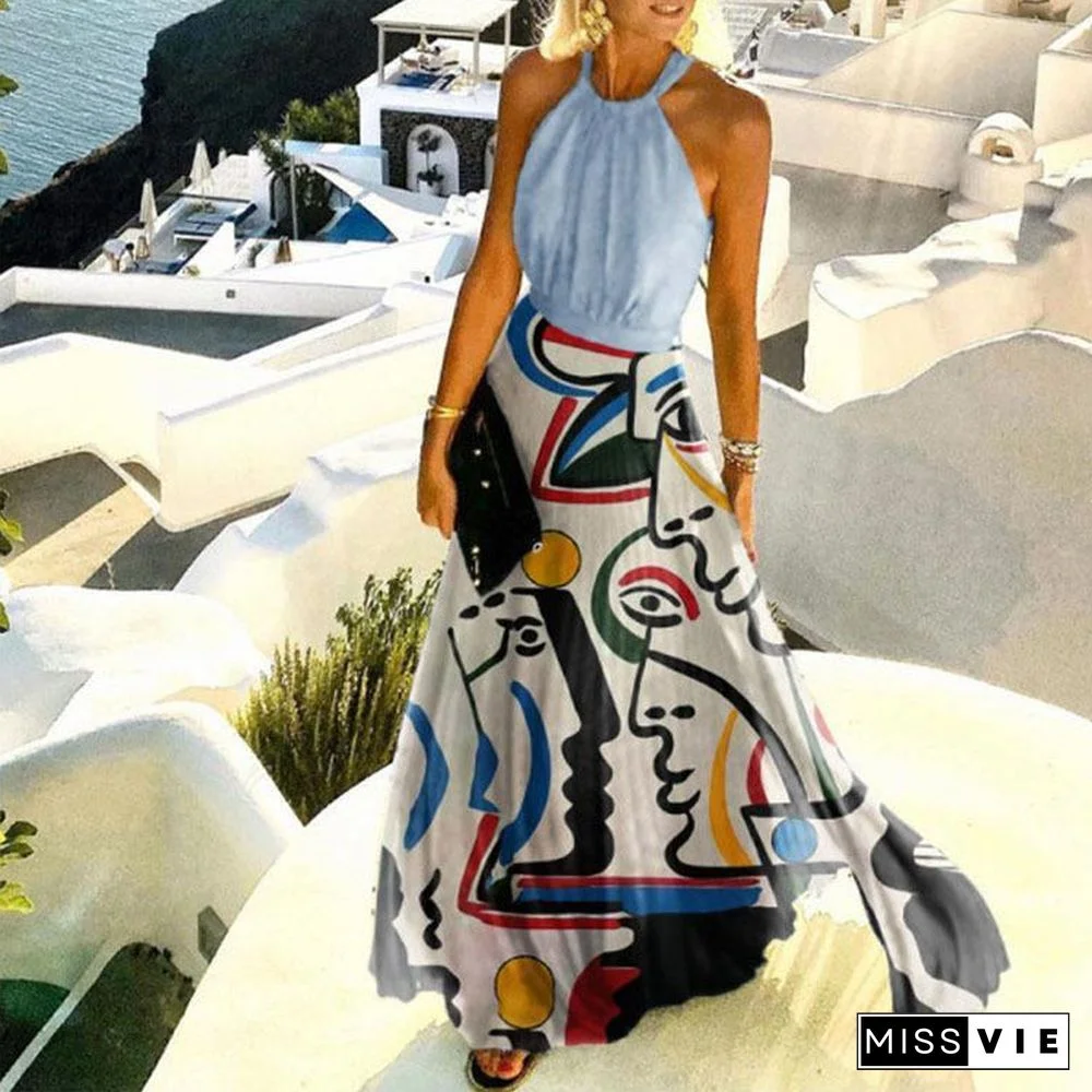 Halter Abstract Printed Beach Dress