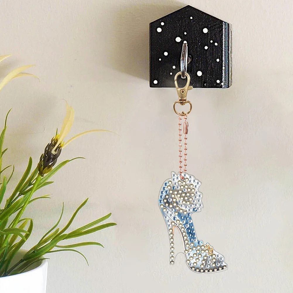 6pcs High Heels Diamond Art Keychains DIY Keychains Point Drill Key Ring(Double Side)