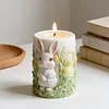 Easter Bunny Cylinder Candle Molds Cute 3D Bunny Cylinder Silicone Molds for Candles Making Aromatherapy Handmade Wax Soap