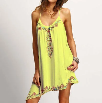 Spaghetti Strap Floral Print Sleeveless Beach Dress