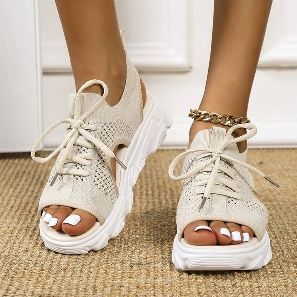 Smiledeer Summer Mesh Lace-Up Open Toe Beach Sandals