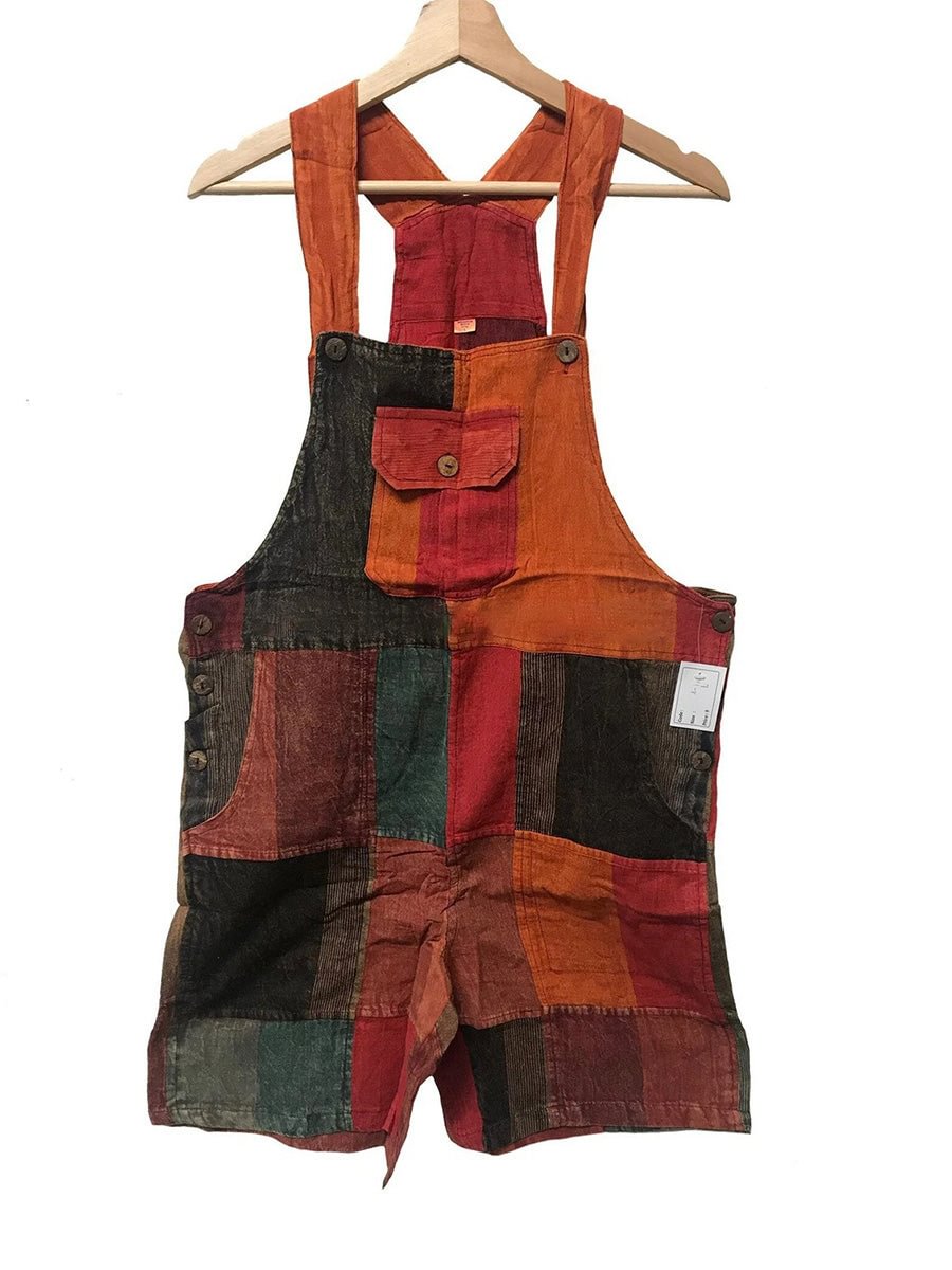 Men's Cotton Patch Pocket Hippie Red Orange Suspender Pants