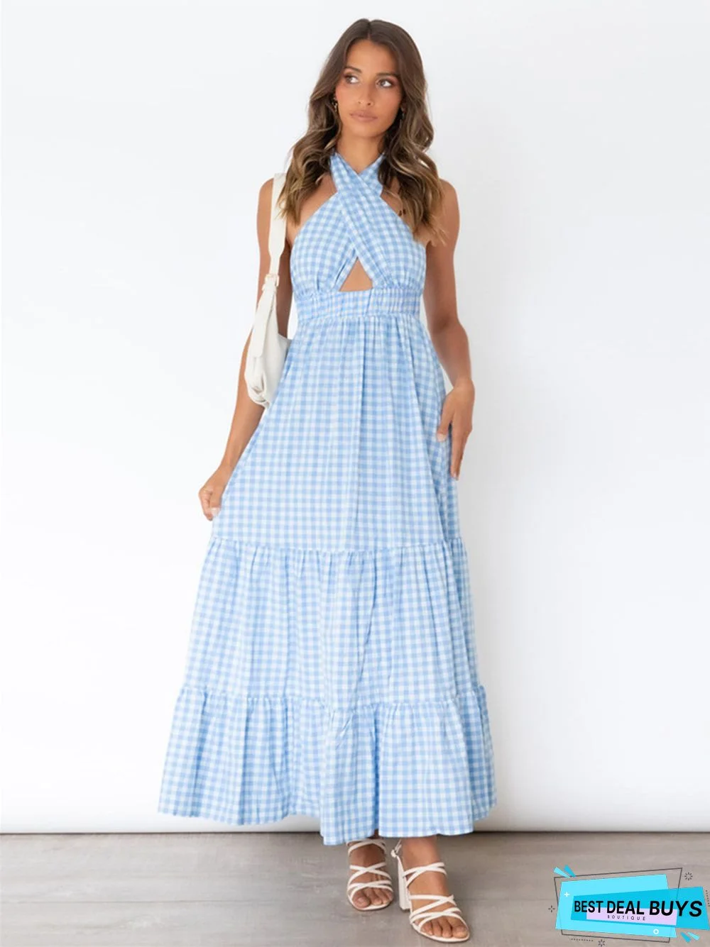 Sexy Backless Waist Dress Temperament Plaid Plus Size Black Dresses