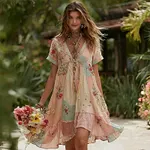 Women's Bohemian Patchwork Casual Vacation Short-sleeve Dress - Image 2