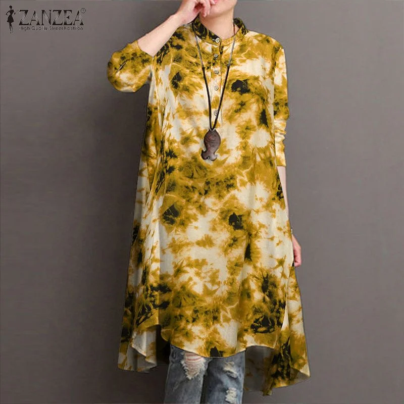 Fashion ZANZEA Women Long Sleeve Tie Dye Printed Blouse Autumn Gradient Color Shirt Female Loose Long Top Tunic Blusas Femininas