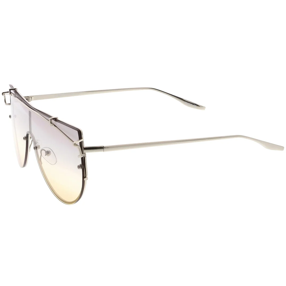 Futuristic Rimless Metal Crossbar Gradient Colored Mono Lens Shield glasses 61mm
