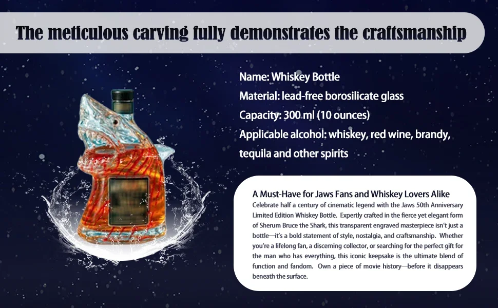 Tegooe Shark Head Whiskey Decanter - Clear Glass Novelty Liquor Dispenser for Spirits