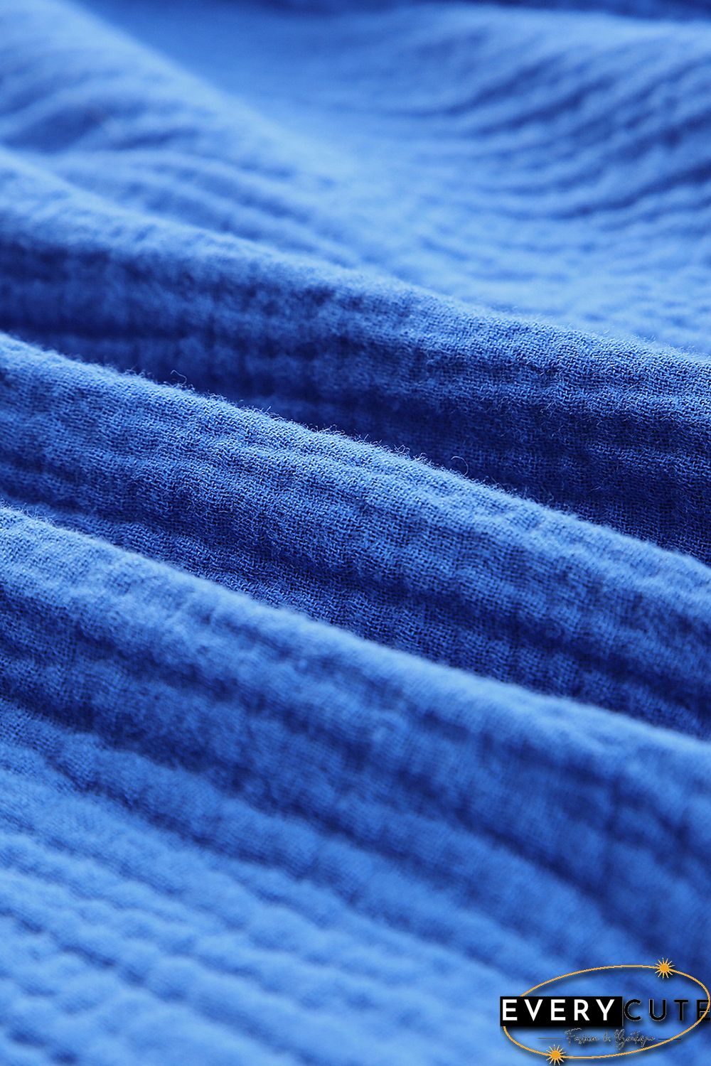 Blue Textured Knotted Straps High Waist Wide Leg Romper