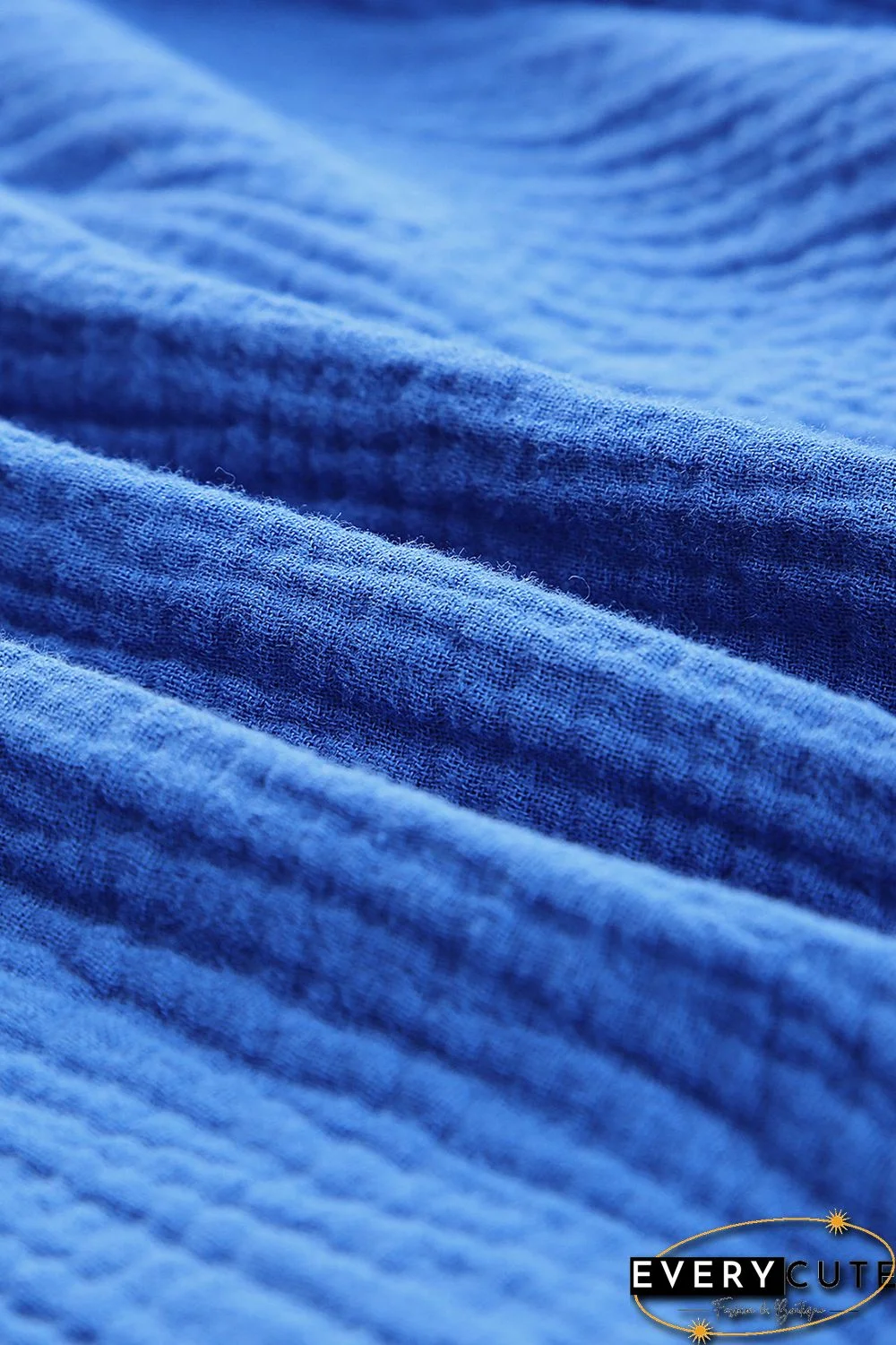 Blue Textured Knotted Straps High Waist Wide Leg Romper