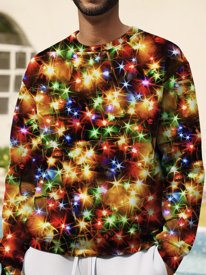 Christmas Holiday Men's Crew Neck Sweatshirt Light Art Pullover PLUSCLOTHESMAN