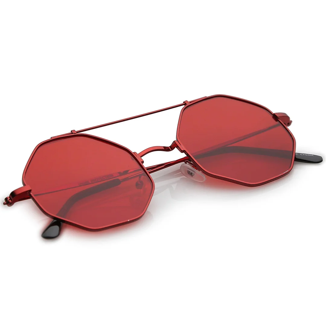 Modern Octagon glasses With Crossbar Colored Flat Lens And Ultra Slim Arms 52mm