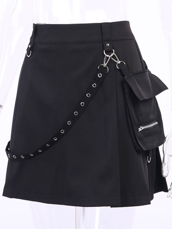 Black Gothic Skirt Chains  Retro Mini Skirt Novameme
