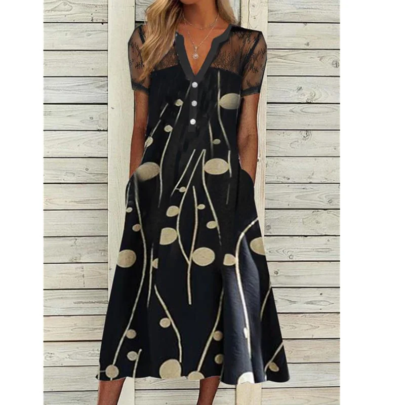 Printed Lace Strapless Sexy Dress Black Dresses