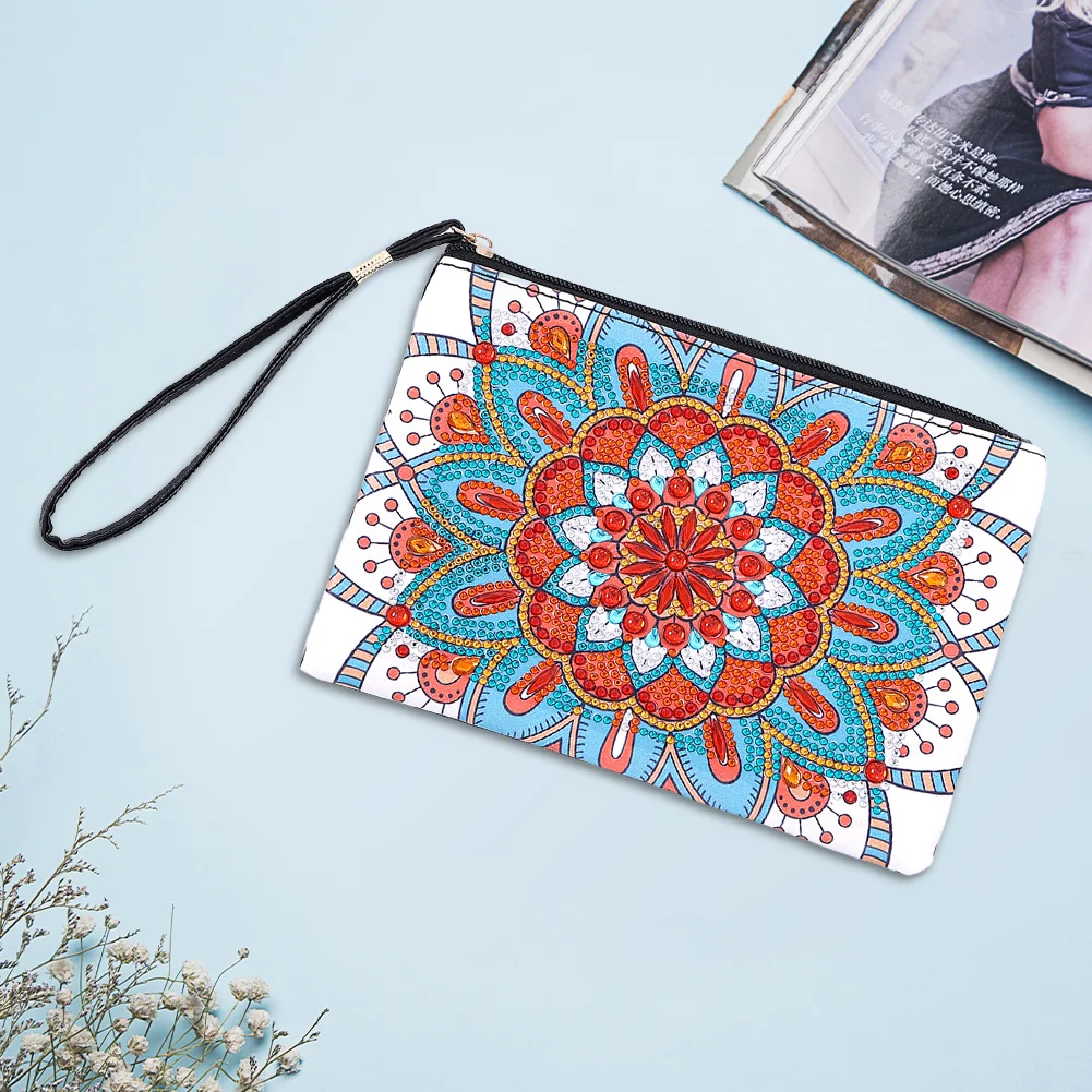 DIY Mandala Diamond Art Cosmetic Bag Flowers Single Sided PU Women Clutch