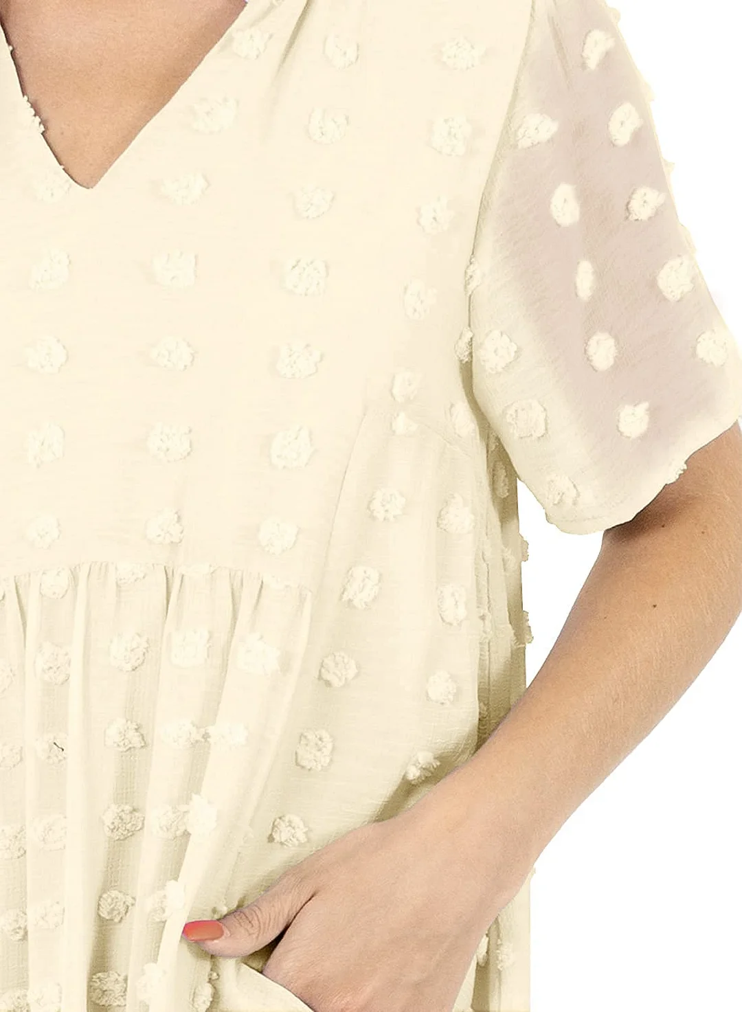 MIHOLL Women's V Neck Short Sleeve Ruffle Loose Summer Flowy Mini Dress